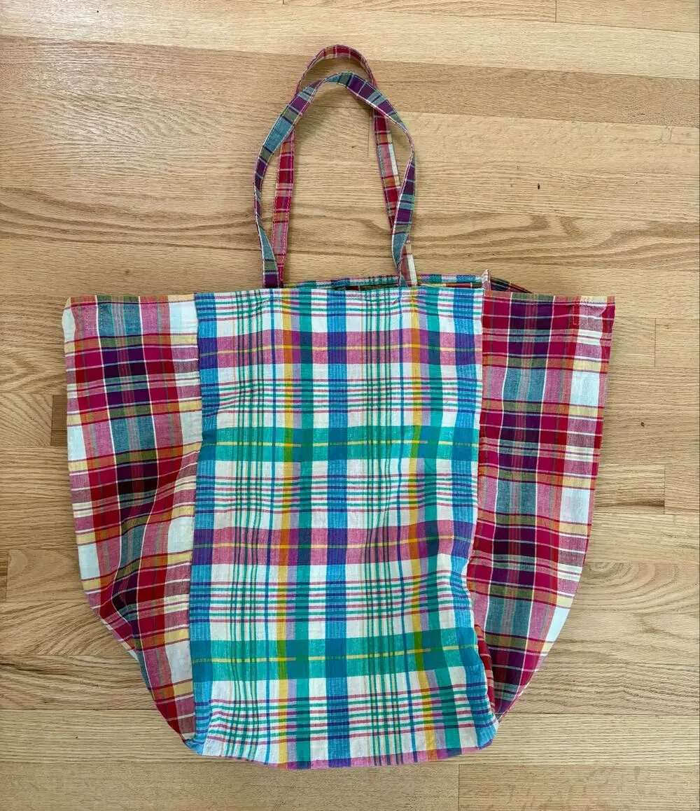amiacalva large easy bag canvas plaid madras print tote